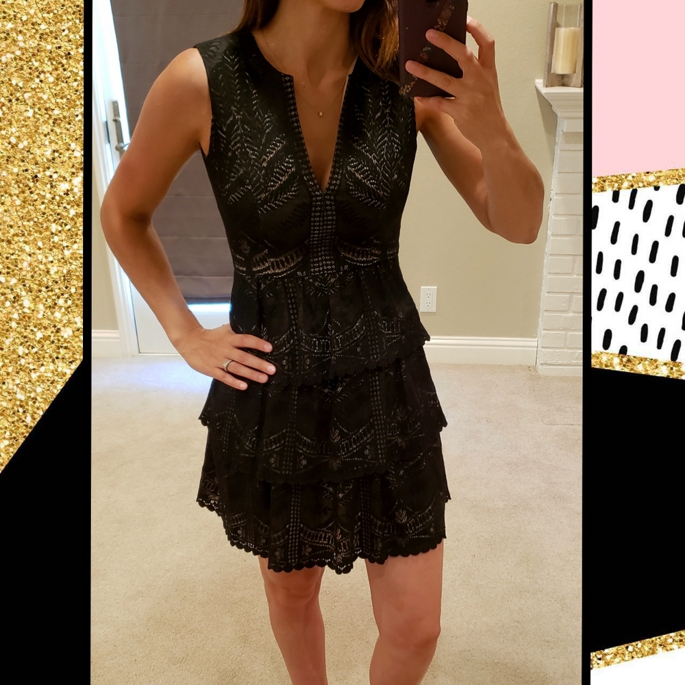BCBG Black Layered Lace Dress